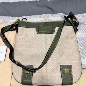Loewe Beige Canvas Crossbody with Olive Green Leather Trim